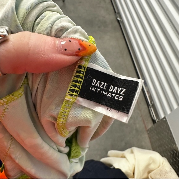 Daze Dayz green floral flower power mini nightgown slip dress 1 - Picture 3 of 5